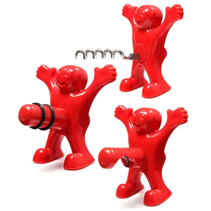 Creative Little Red Man Funny Wine Beer Bottle Opener Set Reusable Novelty Wine Stopper Household Tools Bar Accessories