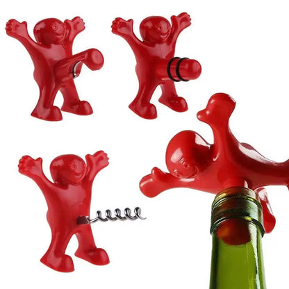 Creative Little Red Man Funny Wine Beer Bottle Opener Set Reusable Novelty Wine Stopper Household Tools Bar Accessories